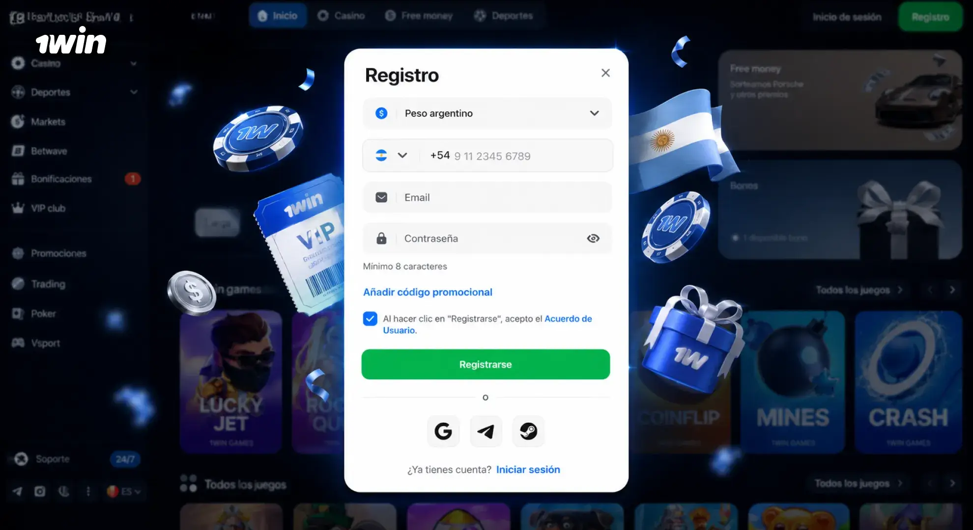 Ingreso y acceso en 1win